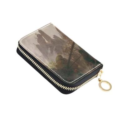 Imagem de Carteira feminina feminina com zíper em torno de porta-cartões bonito bloqueio RFID paisagem montanhas rochosas impressão bolsa de moedas com chaveiro