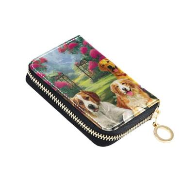 Imagem de Carteira feminina com zíper e bloqueio de RFID, carteira de couro para viagem com zíper, animais e flores, floral