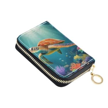 Imagem de 9 compartimentos para cartão de crédito e 2 compartimentos para dinheiro, carteiras femininas pequenas com zíper, carteira masculina com bolso para moedas, tartaruga, vintage, colorido, coral, roxo