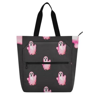 Imagem de Sacola rosa fantasma preta para mulheres bolsas de tecido de lona para trabalho universitário, escola, uso diário, presente para amantes de livros