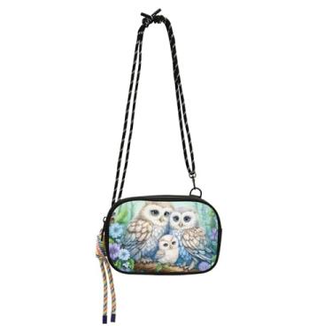 Imagem de TSENQUE Lindas corujas e flores pequenas bolsas transversais para mulheres, bolsa de viagem sobre o ombro, pochete carteira para celular