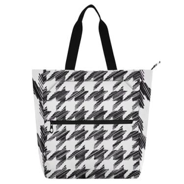 Imagem de GAIGEO Bolsa feminina Sketchy Houndstooth Ink preta para trabalho, lona, praia, escola, bolsa de tecido com compartimentos