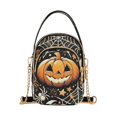 Imagem de Bolsas de ombro para cães com corações e ossos com alça superior bolsas femininas de couro, Lanternas de abóbora de Halloween, One Size