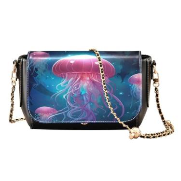 Imagem de Bolsas transversais femininas com ornamentos e folhas de Natal, bolsas de ombro de couro para mulheres, bolsas transversais, Jellyfish Underwater in the Galaxy-2, One Size