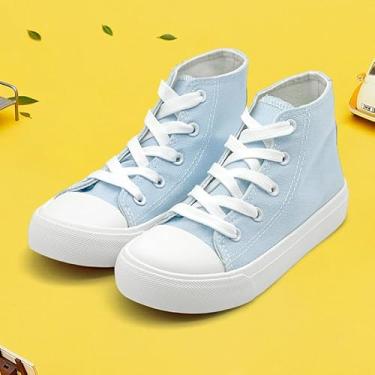 Imagem de Tênis infantil de lona, cano alto, sem cadarço, para meninas, meninos, moderno, cano alto, lona, clássico, casual, tênis azul claro, Azul claro, 10.5 Toddler