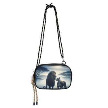 Imagem de TSENQUE Bolsa tiracolo pequena com paisagem de leão de animais africanos bolsa feminina bolsa de viagem sobre o ombro bolsa de celular designer com alça