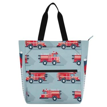 Imagem de Bolsa de viagem para meninos e meninas com estampa de caminhão de bombeiros vermelho com zíper