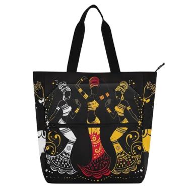 Imagem de GAIGEO Bolsa feminina com clipe de arte africana, bolsa de trabalho, lona, praia, livro, sacola com zíper, presente reutilizável para amantes de livros