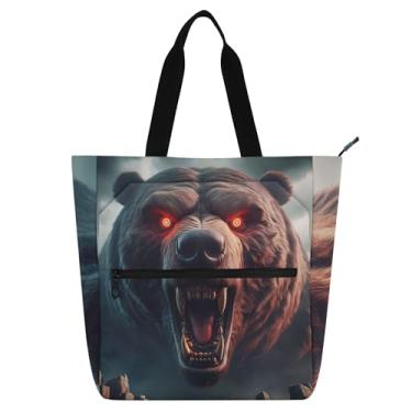 Imagem de GAIGEO Bolsa infantil Bear Monster Animal marrom com zíper resistente à água bolsa escolar reutilizável bolsa de viagem utilitária