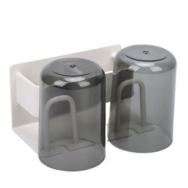 Imagem de ASHATA Suporte de Escova de Dentes Montado na Parede, Sem Broca, Organizador de Banheiro Com 2 Copos, para Armazenamento de Ferramentas de Barbear, Pente de Pasta de Dente (Branca)