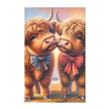 Imagem de Joisal Valentines Highland Cow Mate Toalhas de prato de primavera para cozinha toalhas de chá decorativas de mão fofas para lavar pratos macios absorventes 45 x 71 cm, pacote com 6