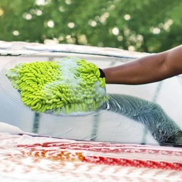 Imagem de Luva de microfibra de chenille para lavagem de carro verde macia resistente a arranhões luva de limpeza de baixo fiapos para carro, caminhão, motocicleta, tinta suave para uso interno e externo