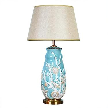 Imagem de Abajur de mesa em formato de vaso de 71 cm (28") com pintura em cerâmica esmaltada, estilo tradicional, para cabeceira, mesa de cabeceira, ideal para quarto, sala de estar, escritório, facul