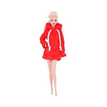 Imagem de Vestido De Princesa Com Casaco De Pelúcia Vermelho Para Boneca De 30Cm