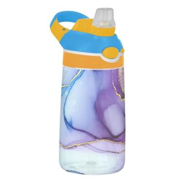 Imagem de Garrafa de água infantil aquarela Swirls roxo pastel para escola, 473 ml Tritan 473 ml garrafa de água esportiva com canudo, copos de viagem infantis à prova de vazamento, reutilizáveis, alça de