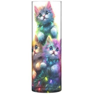 Imagem de Vasos cilíndricos fofos de Natal para gatos fofos para decoração de casa, decoração moderna floral exclusiva, 30 cm x 9,9 cm