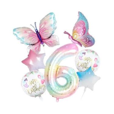 Imagem de Conjunto De Balões Borboleta Coloridos Em Gradiente 7pcs 40 Polegadas 