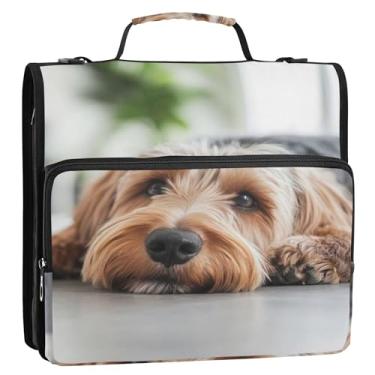 Imagem de Fichários fofos Yorkshire Terrier Lie Down de 3 cm com 3 argolas resistentes com zíper e alça bolsa escolar básica para armazenamento com alça