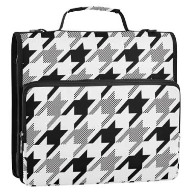 Imagem de Fichário Houndstooth preto e branco - organizador escolar com zíper