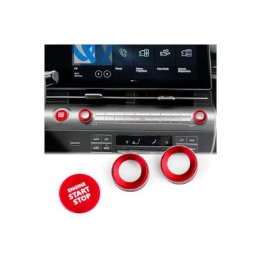 Imagem de DvlynAuroa Para acessórios Hyundai Kona 2024-2025, conjunto de acabamento de tampa de maçaneta de liga de alumínio com 3 peças - início de pressão e ajuste de volume (vermelho)