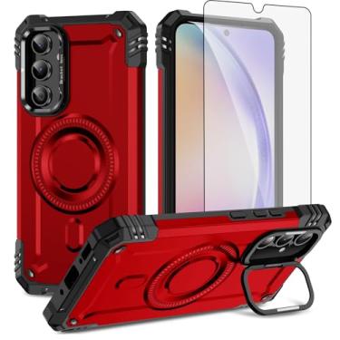 Imagem de Furiet Capa de celular para Samsung Galaxy A54 5G com protetor de tela de vidro temperado, duas camadas, amortecedor rígido, carregamento sem fio, suporte Magsafe, silicone macio, híbrido para A545G
