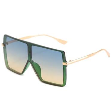 Imagem de HPIRME Óculos de armação grande e moderna para mulheres e homens, estilo retrô, modelo único, para dirigir, com proteção UV400 (dourado, verde e amarelo).