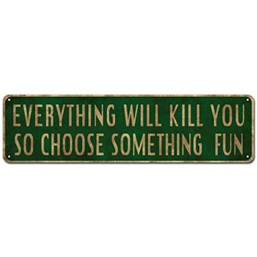 Imagem de DILUKE Placa de metal engraçada - Everything Will Kill You, So Choose Something Fun, Placa de alumínio vintage 40,6 x 10,6 cm, decoração de parede de caverna masculina para bar e café, 10 x 40 cm
