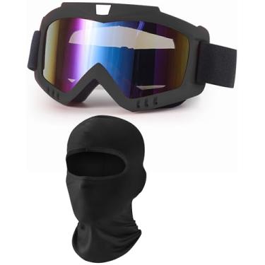 Imagem de immoono Óculos de corrida Dirt Bike com balaclava, motocicleta, quadriciclo, equitação, esqui, óculos de corrida à prova de vento (armação preta, lentes coloridas)