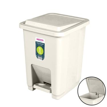 Imagem de Lixeira Plástica 7 Litros com Pedal Cesto de Lixo Bege Banheiro Cozinha - SR2207 Sanremo