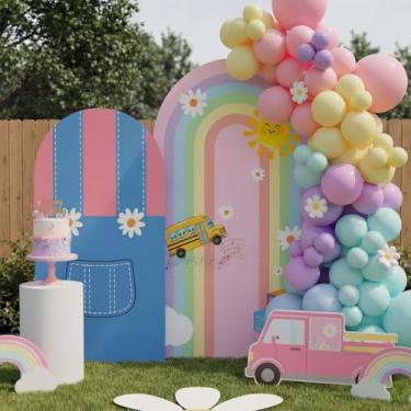 Imagem de Hillsuren Conjunto de 2 capas de arco de desenho animado de 1,8 m e 2,2 m para decoração de festa de chá de bebê (professor de inglês)