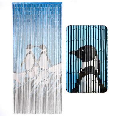 Imagem de TTM BAMBOO Cortina com contas de paisagem de pinguins na neve, cortina de porta suspensa pintada à mão, contas de entrada de madeira natural, 91 cm x 200 cm, 90 cordas, divisória de madeira feita à
