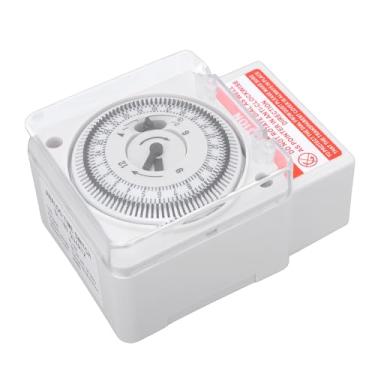 Imagem de WALFRONT Temporizador Mecânico, Ciclo de 24 Horas, Intervalo de 15 Minutos, Temporizador Industrial Com Material Retardador de PC e Tampa Transparente, para Supermercado de Shopping