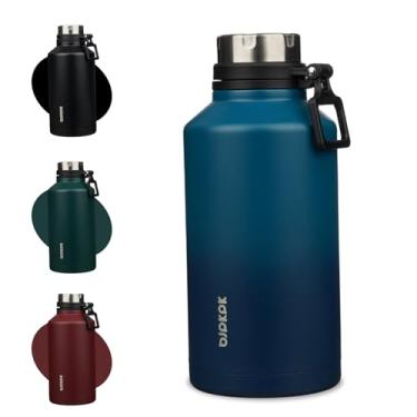 Imagem de BJPKPK Garrafa de água isolada de 1,8 g com alça de 1,8 litro de aço inoxidável para viagem, garrafa térmica reutilizável, grande, garrafa de água, mar,