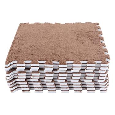 Imagem de Naroote Conjunto de Tapete de Bloqueio de Espuma de Pelúcia Destacável, Seguro Macio para Quarto de bebê, Tapete de Espuma de Pelúcia de 10 Peças (Café)