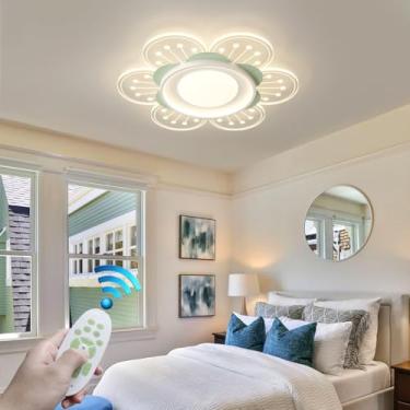 Imagem de Luminária de teto LED em acrílico em formato de flor, estilo moderno clássico, com intensidade regulável, ideal para decoração de quartos, salas de jantar, salas de estar e banheiros, com co