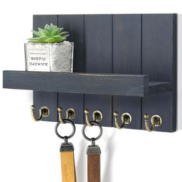 Imagem de Rebee Vision Porta-chaves de madeira de pinheiro com prateleira flutuante – Porta-chaves de fazenda para parede para elevar a decoração da casa – Organizador de correio para itens essenciais de