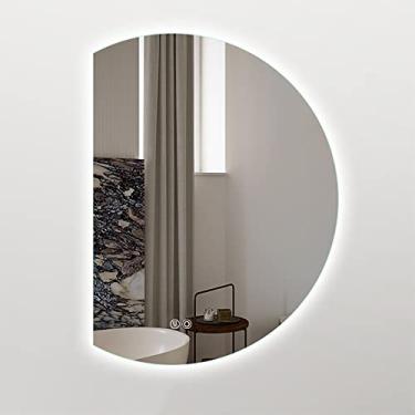 Imagem de Espelho de banheiro espelho de parede para banheiro, espelho de banheiro de meio círculo para parede, espelho de vaidade regulável de 3 cores com interruptor de toque, espelho decorativo à prova de