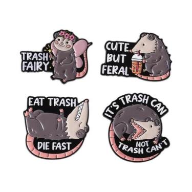 Imagem de Conjunto De Pins De Esmalte De Dinossauro E Gato Em Estilo Cartoon, Br