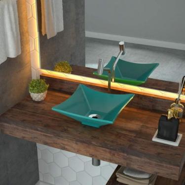 Imagem de Cuba De Apoio Para Banheiro L30 Lux Quadrada Folha Compace Azul Turquesa