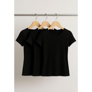 Imagem de Kit 3 Blusas Básicas Manga Curta Canelada Pretas Salvatore, G