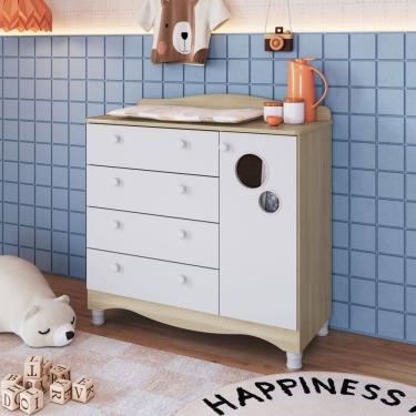 Imagem de Comoda Infantil 4 Gavetas 1 Porta com Pes Encanto Completa Moveis