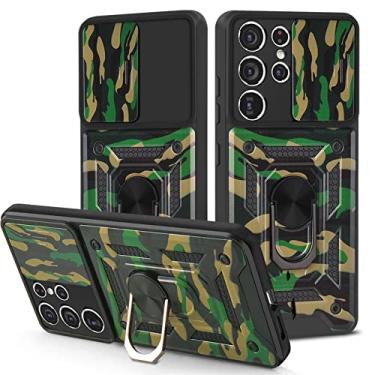 Imagem de FULNES Proteção de telefone à prova de choque de camuflagem de luxo masculina para iPhone 12 11 Pro Max PC capa de telefone com suporte de anel de janela de pressão (Cor: verde exército, Tamanho: para iPhone 11 Pro)