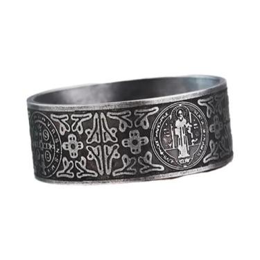 Imagem de Anel Masculino Viking Retrô Com Runa Da Árvore Do Mundo E Lobo, Estilo