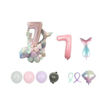Imagem de Conjunto De Balões De Cauda De Sereia Coloridos 43 Peças Balões De Fil
