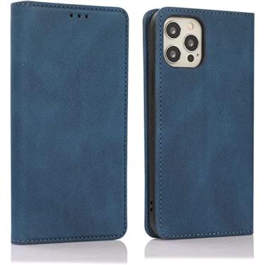 Imagem de MURVE Capa para iPhone 13/13 Mini/13 Pro/13 Pro Max, capa protetora para telemóvel carteira flip capa protetora à prova de choque com suporte para cartão alça de pulso (cor: azul, tamanho: 13pro 6,1