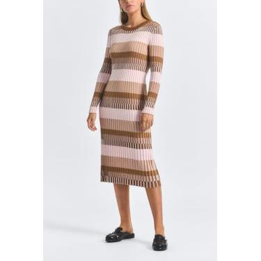 Imagem de Derek Lam 10 Crosby Vestido feminino Hadria de manga comprida listrado trançado, Spice Multi, G