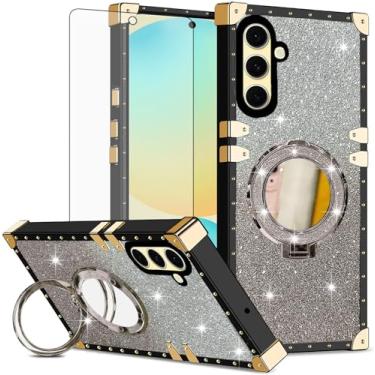 Imagem de Asuwish Capa de celular para Samsung Galaxy S25 FE 5G capa magnética com protetor de tela de vidro temperado e espelho brilhante brilhante à prova de choque anel rígido S 25 EF S25FE 25S 25FE mulheres