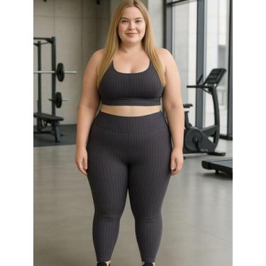 Imagem de Conjunto Plus Size Fitness 3D Cropped Bojo Removível e Legging Cintura