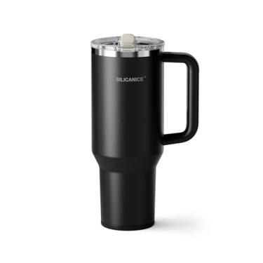Imagem de SILICANICE Copo isolado de 1,134 g com tampa de canudo removível, aço inoxidável isolado a vácuo | Sem BPA, compatível com alça e porta-copos - frio 24H, viagem/academia/escritório, preto