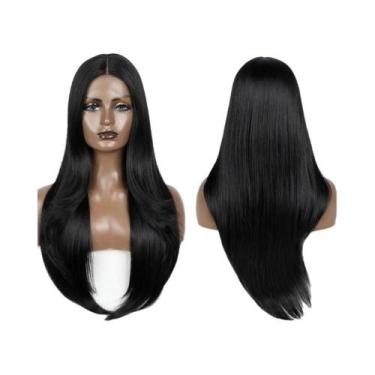 Imagem de Peruca dianteira do laço sintético para mulheres, Ombre reto, castanho